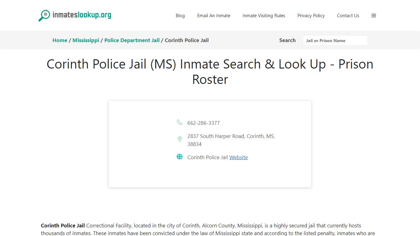 Corinth Police Jail (MS) Inmate Search & Look Up - Prison Roster