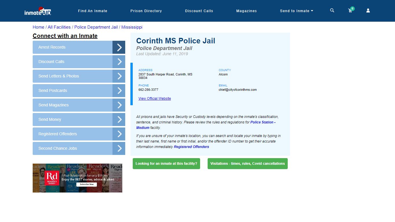 Corinth MS Police Jail & Inmate Search - Corinth, MS
